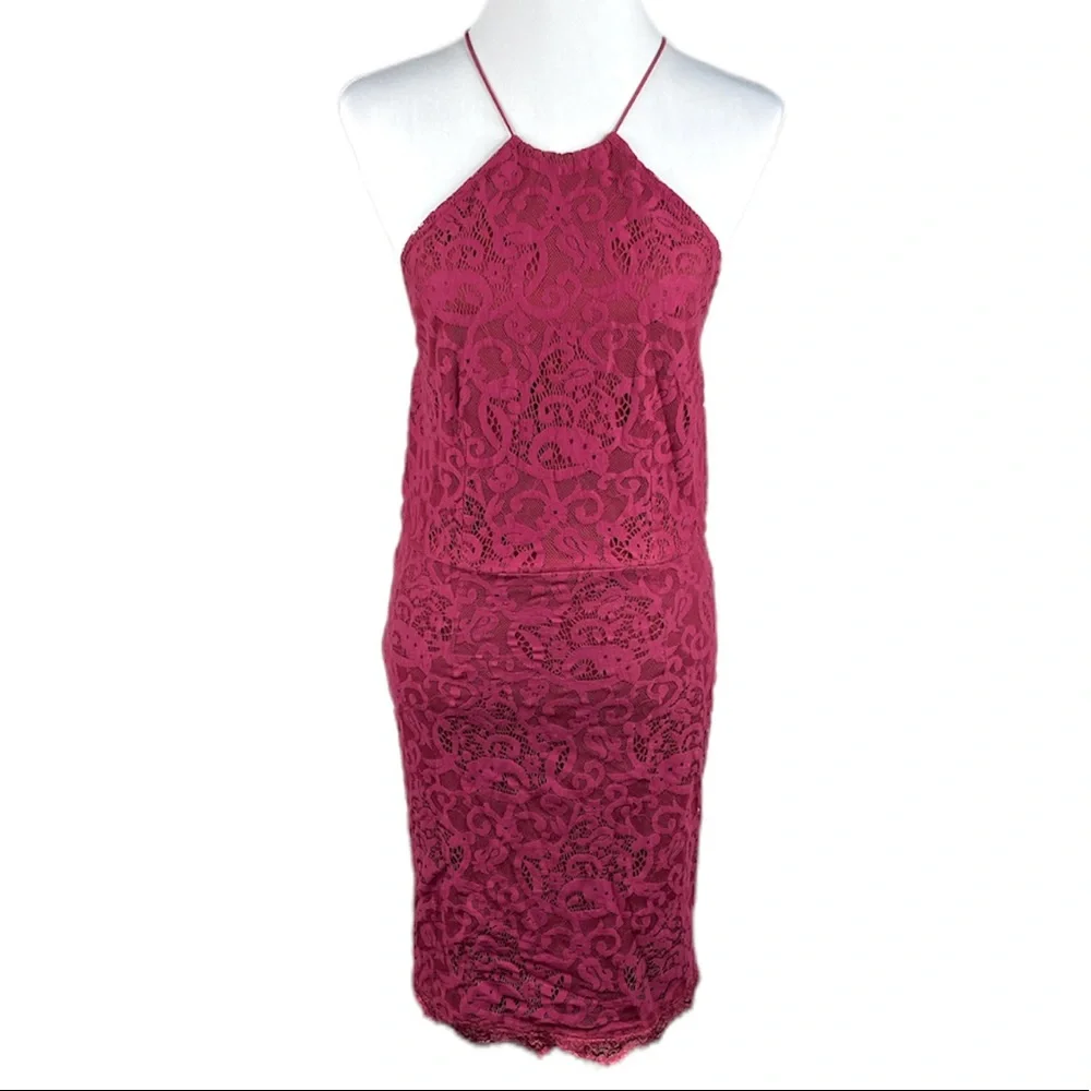 Tobi Lace Backless Dress, Burgundy, Large